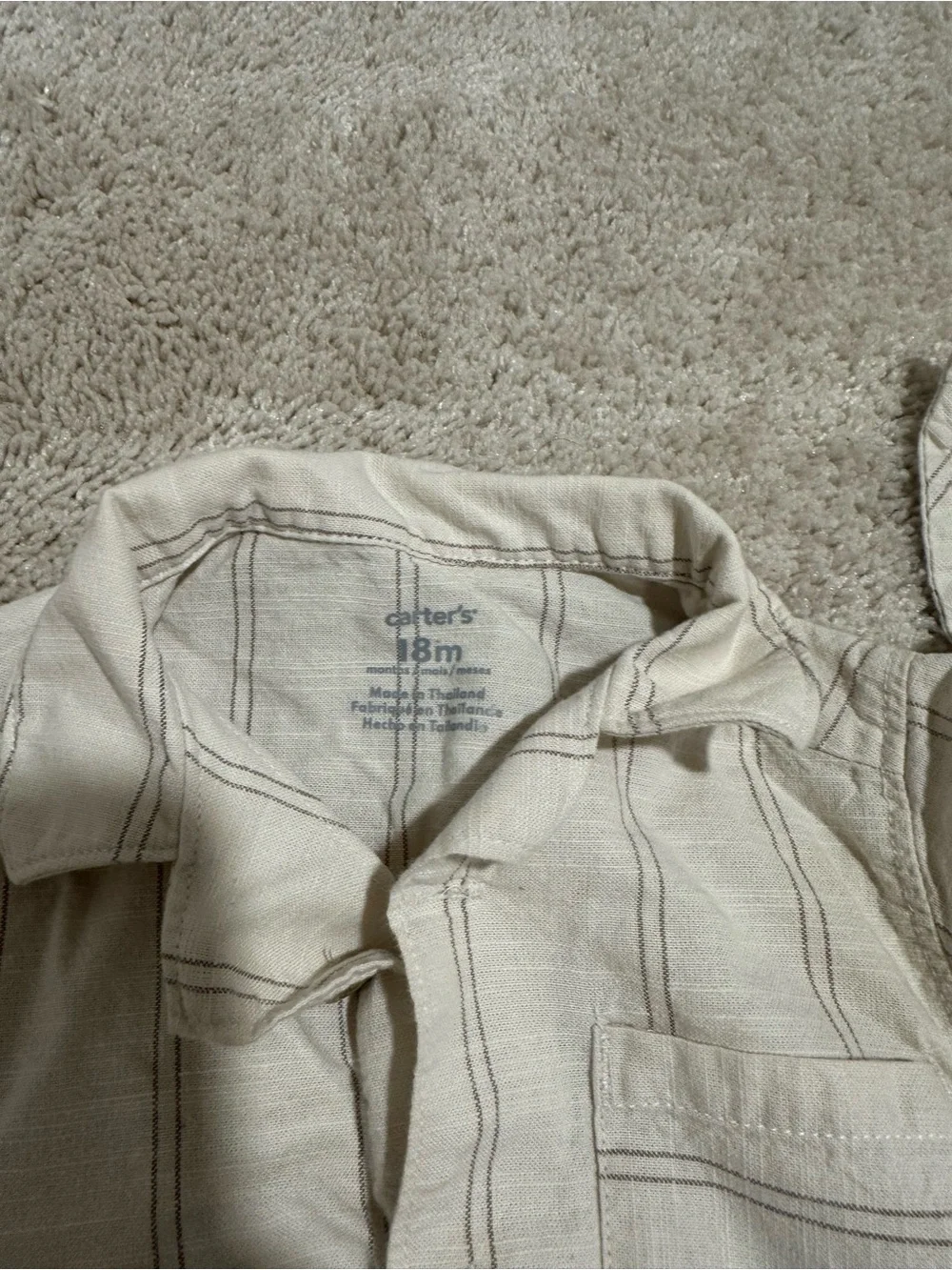 Carter's Cream Stripe Short-Sleeve Shirt, Shorts & Bucket Hat Set